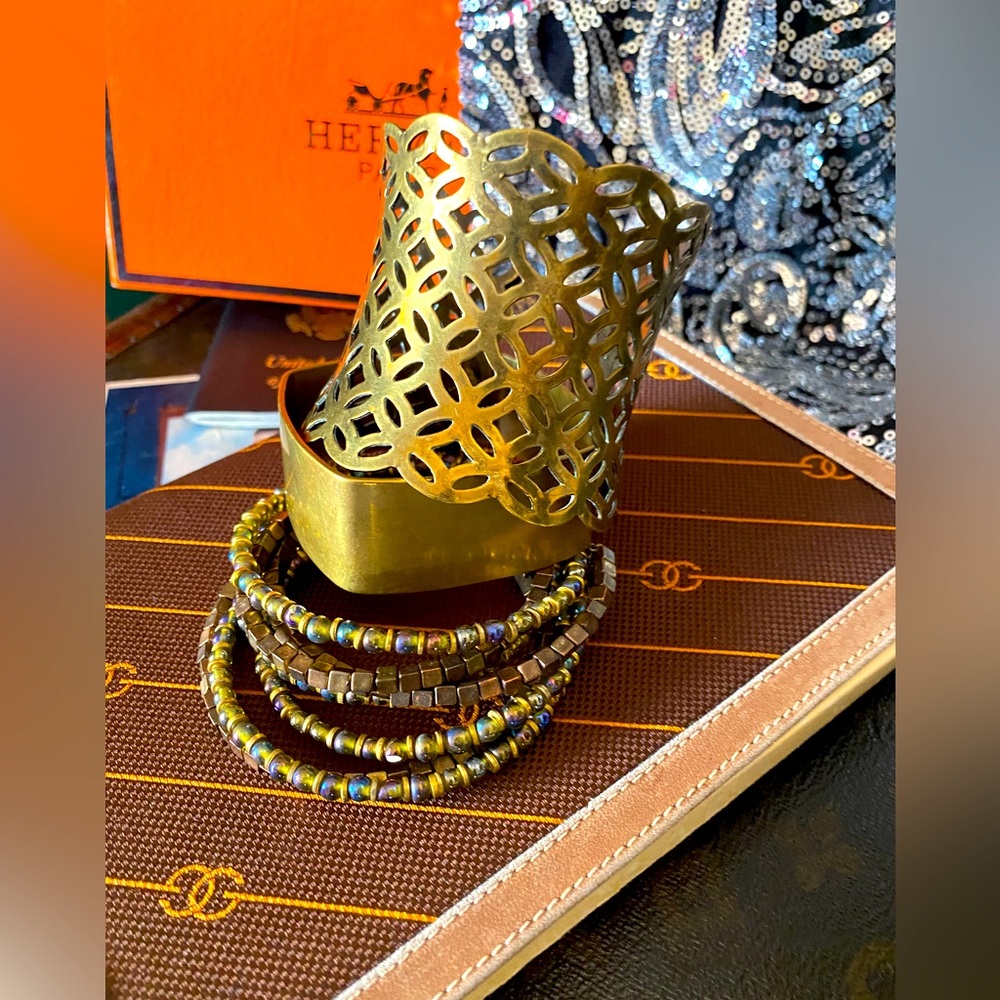 Beautiful Statement Brass Statement Bracelet Stac… - image 1